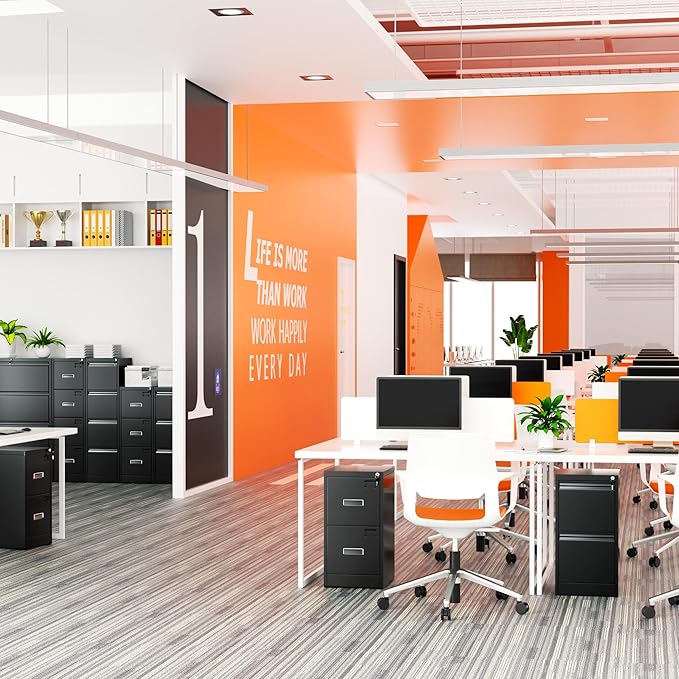 Crownland Lateral File Cabinet with 4 Drawers, 15" W Metal Lockable Office File Cabinets for Home Office- Stores Letter/Legal/A4/F4 Files(Black)