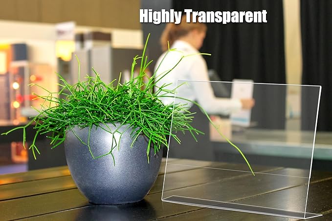 6pack Acrylic Sign Holder Horizontal, 8.5x11 for Picture Frames, L Shape Clear Plastic, Plastic Sign Holder, Table Sign Holder, Unbreakable Menu Holder for Restaurant, Office, School, Store and Home Use