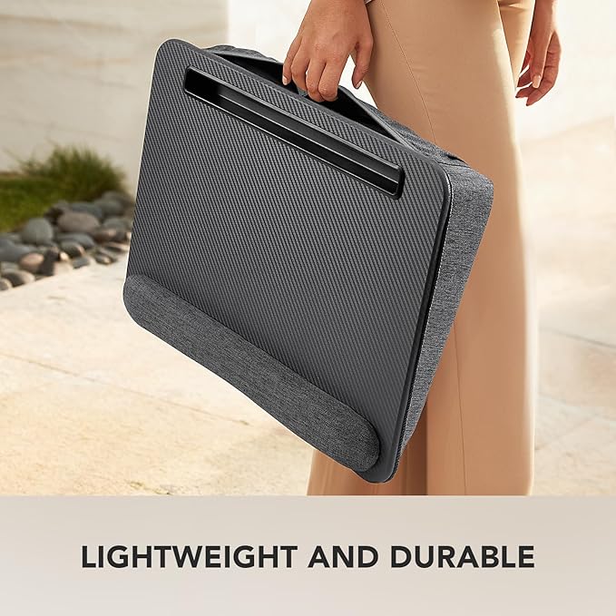 HUANUO Lap Laptop Desk - Portable Lap Desk with Cushion, Fits up to 15.6 inch Laptop, with Anti-Slip Strip & Storage Function for Home Office Students Use as Computer Laptop Stand - Grey, HNLD12G