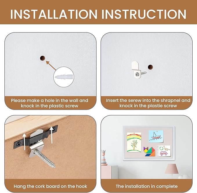 Bulletin Board Cork Board with Linen, 100% Wood Framed 30" x 20" Bulletin Board Decorations, Pin Boards for Walls, Wall Mounted Fabric Picture Board with 10 Pushpins for School, Home & Office, White