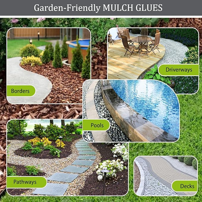 Mulch Glue for Landscaping 1.25 Gallon, Long-Lasting Rock Glue Gravel Binder, Strong Rubber Mulch Stabilizer Landscape Mulch Anchor for Pea Gravel, Max Concentrated Stones Lock Adhesive