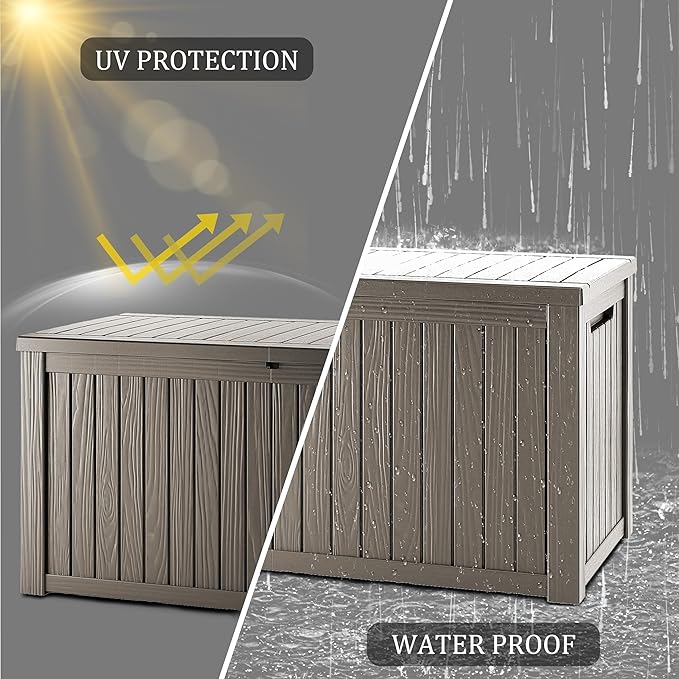 270 Gallon Lockable Resin Deck Box, Waterproof & UV-Resistant Outdoor Storage Box for Outdoor Cushion Storage, Garden Tools & Pool Accessories Storage, Gray
