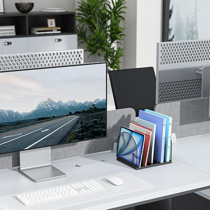 gianotter Desktop File Organizer, Desk Organizer with 5 Compartments, Paper Organizer for Desk, Workspace Organizers for Office Supplies (Black)
