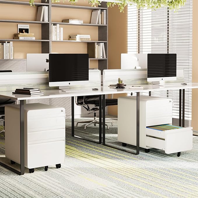 Rolling File Cabinet with Lock, 3 Drawer Metal Mobile Filing Cabinet for Legal/Letter Size, Fully Assembled Except Casters,White