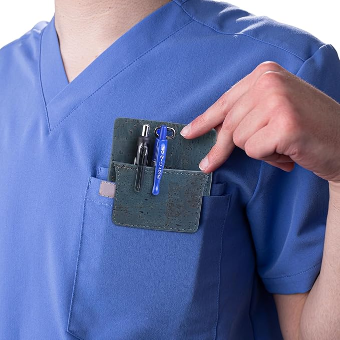 Premium Portuguese Cork Pocket Protector for Men | Multi-Use Pocket Protectors for Shirts and Lab Coats | For Pen, Pencils, Pointers, and More | 1 Pack Blue Pocket Organizer Protector