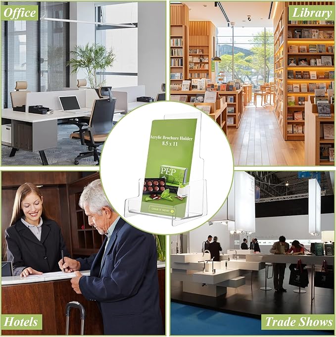 4 Pack Brochure Holder Wall Mount 8.5 x 11 Inch Plastic Flyer Holder Clear Literature Holder Pamphlet Holder Wall Brochure Display Stand for Trifold, Magazine, Document