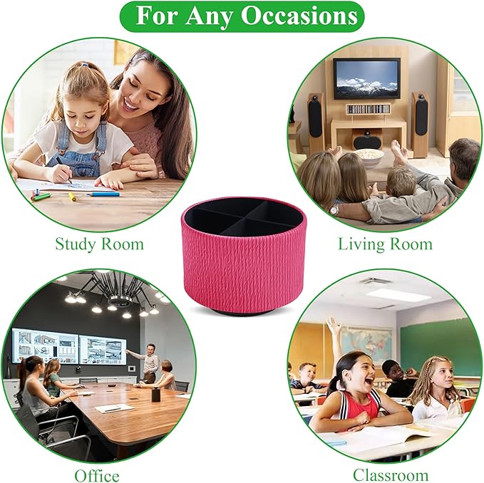 Hennaja Round Leather Art Supply Organizer,Remote Control Holder,360 Degree Spinning,Multi-Functional Pencil Holder,4 Compartments Desktop Stationary Organizer(1-Vertical Wood Red)