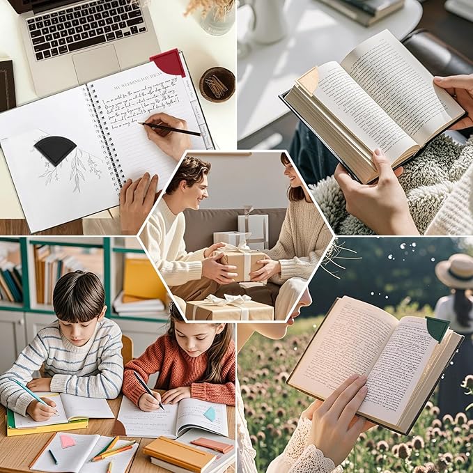 12 Pcs Leather Fan-Shaped Bookmarks, Fan-Shaped Page Book Marks for Women Book Accessories for Teachers Students School Office Home Supplies