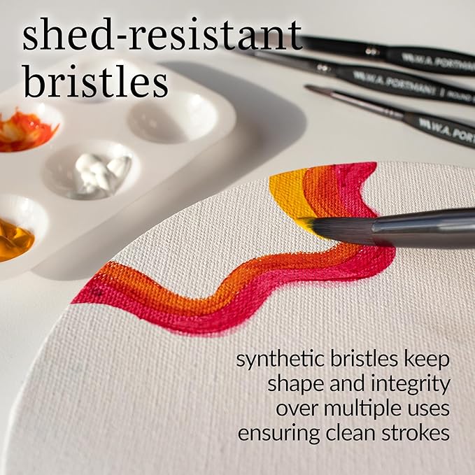 WA Portman Round Acrylic and Watercolor Paint Brushes 4pc Set - 100% Vegan, Cruelty-Free Round Paint Brushes for Acrylic Painting and Watercolor Painting with Triangular Comfort Grip