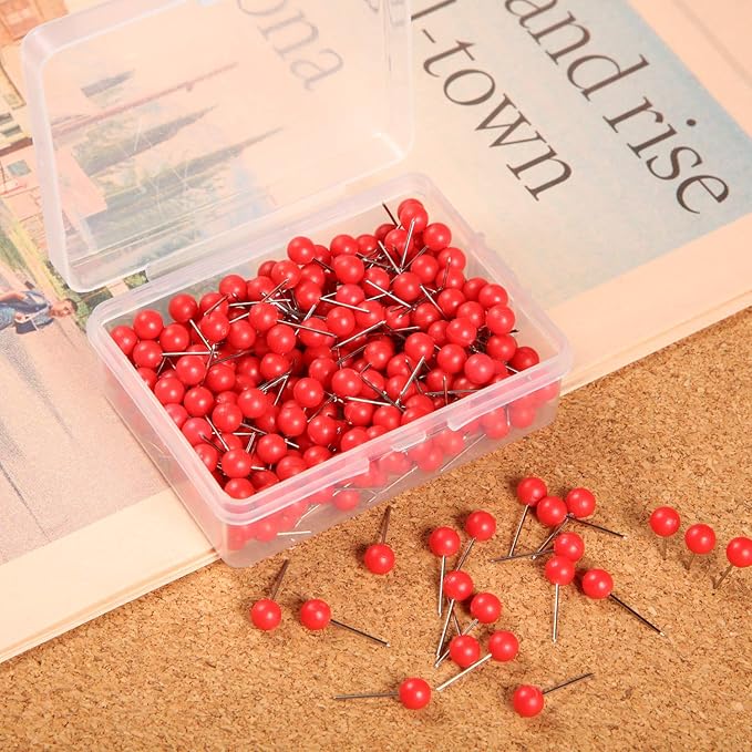 Map Tacks Push Pins Small Size 300 Packs (Red, 1/5 Inch)