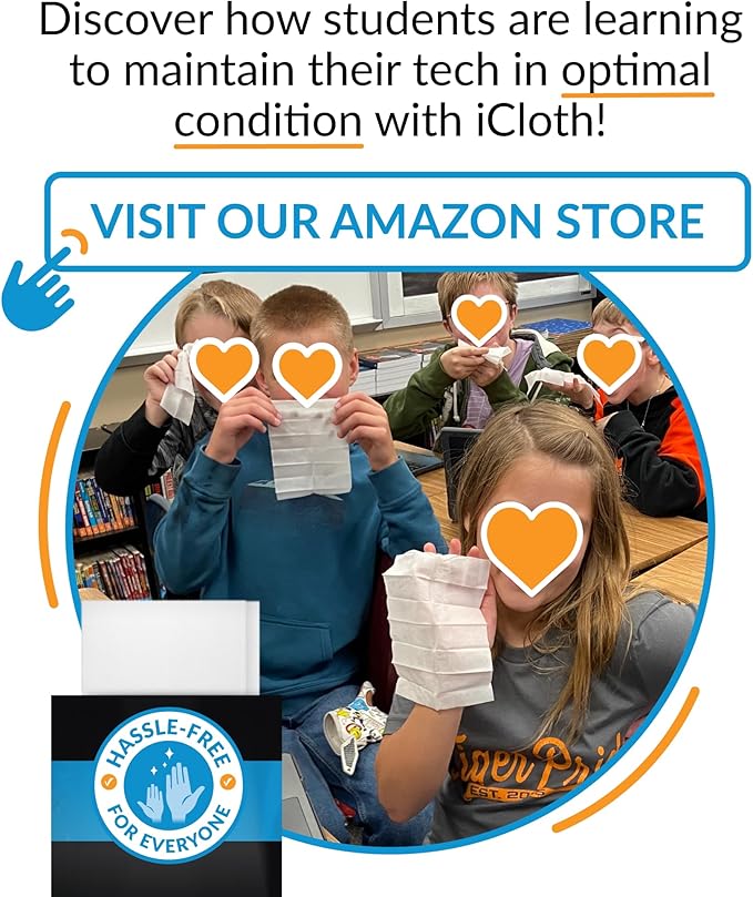 iCloth Large Screen Cleaning Wipes for Electronics, Lint-Free and Streak-Free, Fast-Drying, Removes Dust, Fingerprints, and Smudges (500 Wipes)