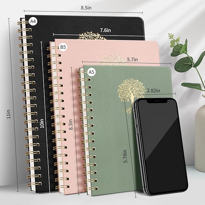 RETTACY Bullet Dotted Journal Notebook, 110 Pages, A4 Large Size (8.5" × 11"), Leather Hardcover, 100 GSM Thick Paper, Spiral-bound, for Bullet Journaling, Planning, Tracking (Light Green)