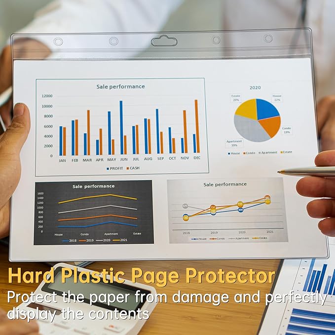 6PCS Hard Sheet Protectors 8.5x11 Waterproof Resealable Zip Paper Page Protectors Clear Rigid Plastic Sleeves for Photos Certificate, Heavy Duty Document Holder Wall Sign Holder, Horizontal