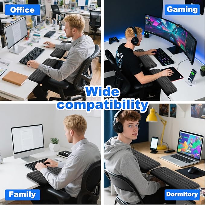 L-Shaped Desk Edge Pad & Arm Rest Pads – Ergonomic Wrist Rest for Computer Desk, Memory Foam Arm Rest for Keyboard and Mouse, Gel Comfort Support for Typing, Gaming, Office, Carpal Tunnel Relief