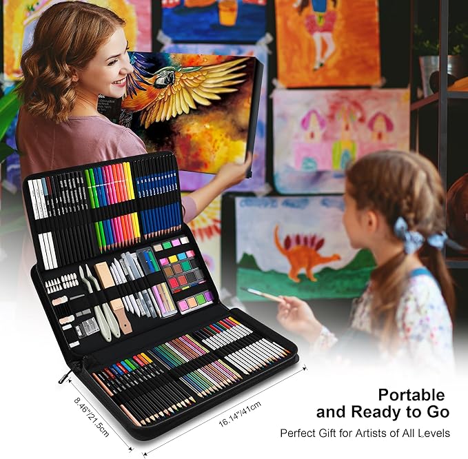 KALOUR 154PCS Artists Art Supplies - Drawing Kit with 6 Sketchbook,Tutorial,Coloring Paper - Graphite,Colored, Charcoal, Watercolor & Metallic Pencils - for Artists and Beginners