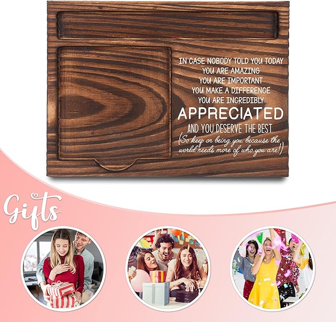 Appreciation Gifts, Inspirational Gifts, Thank You Gifts for Coworker, Sticky Note Holder, Post-it Note Dispenser for Desk, Wooden Post-it Note & Pen Holder 6.5" x 4.7" - FTA118