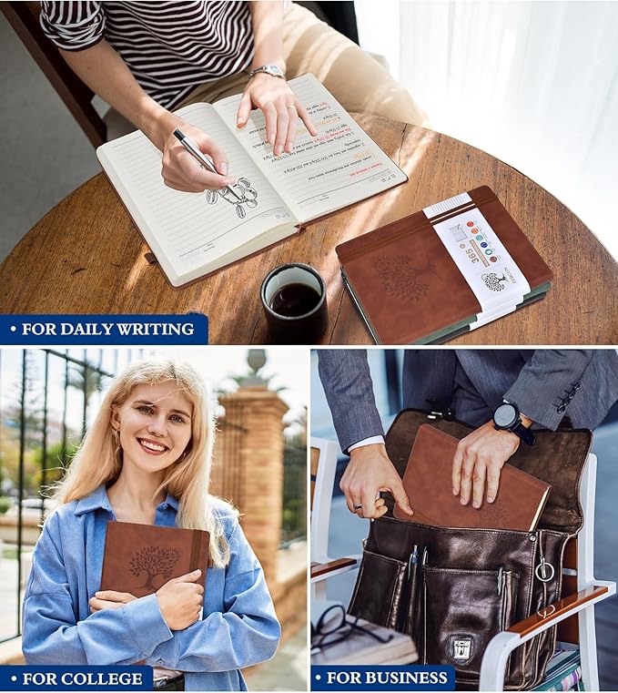 A4 Lined Journal Notebook,365 Page Large Leather Journals for Writing Women Men,Hardcover Notebook with 100Gsm Thick Pages for Travel,Work,School,College Ruled, Daily Diary (8.5" x 11.4")