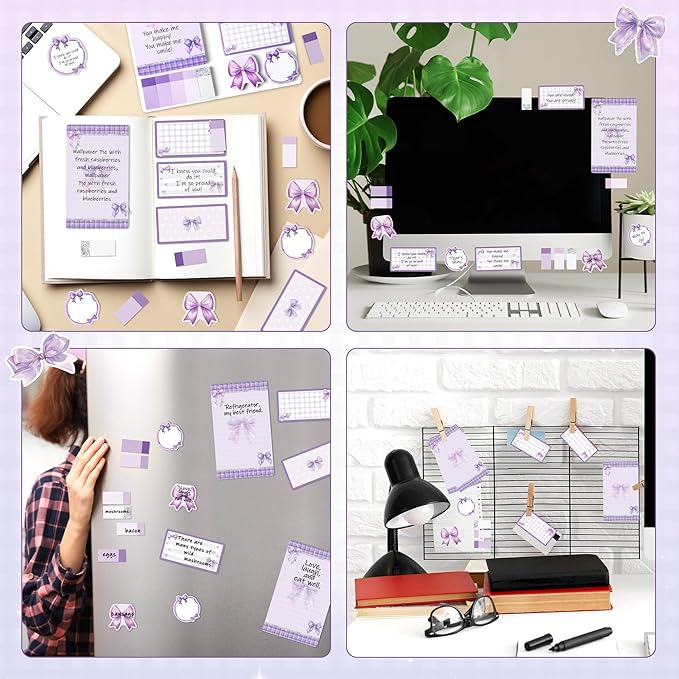 Xqumoi Coquette Purple Bow Sticky Notes Set - I’m Just A Girl Self-Stick Note Pads Bowknot Notepads Writing Memo Pad Page Marker Bookmarker Preppy Girly Stuff Back to School Office Supplies Gift
