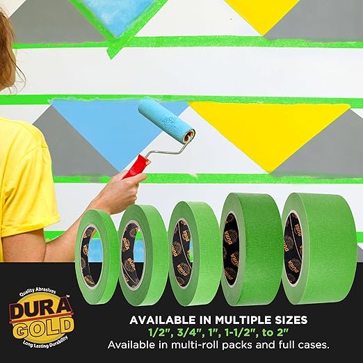 Dura-Gold Green Automotive Masking Tape 3/4 Inch (0.7 Inch x 55 Yards), 4 Rolls - Premium High-Performance, Heat Resistant - Auto Refinish Painting, Car Detailing, Autobody, Industrial, Painters Tape