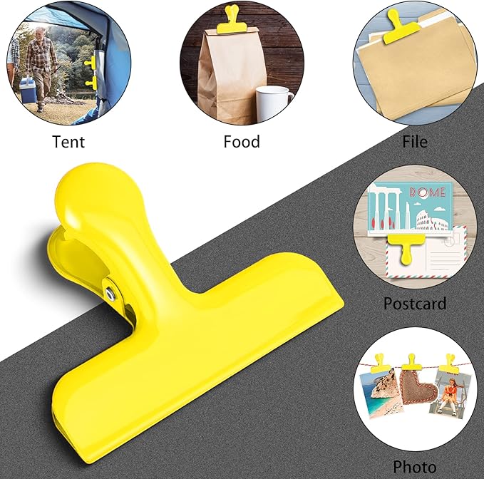 Bag Clips Heavy Duty Stainless Steel Chip Clips, Food Bags Clamp Great for Kitchen Office to Seal Coffee Bags, Paper Sheets - Pack of 8(Yellow)