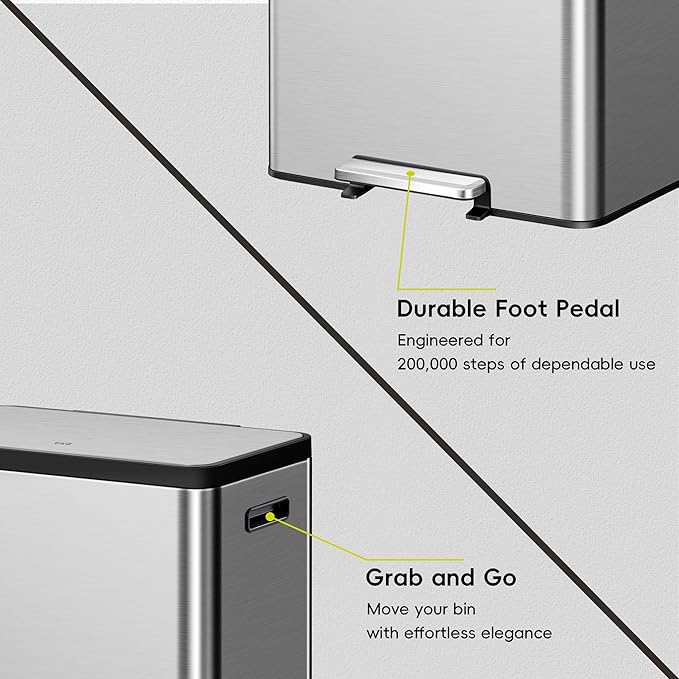 EKO EcoCasa II 36L+24L Dual Trash Can with Recycle Bin, Stainless Steel Garbage Can with Lid, Deodorizer Compartment, Odor-Proof and Fingerprint Resistant