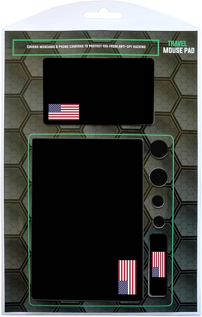 Mouse Pad Adhesive Bottom - Sticks to Any Surface - Portable - Webcam Covers and Screen Cleaner Included (USA Flag)