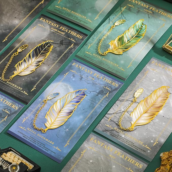 4 Pieces Metal Feather Bookmarks with Chain, Birthday Gifts Book Mark Bookmarks for Book Lovers Writers Readers Children Teens Men Women Adults Teacher