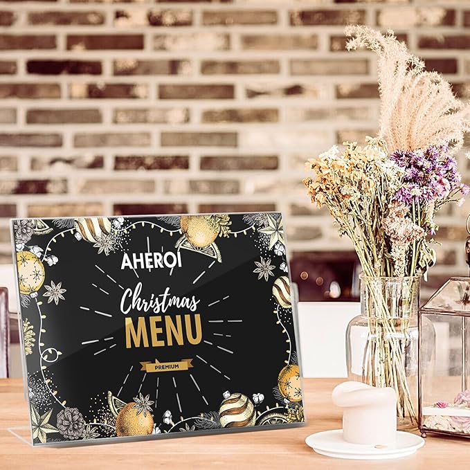 Aheroi 12Pcs Acrylic Sign Holder 8.5 x 11, Horizontal Clear Sign Holders 8.5 x 11, L-Shape Acrylic Paper Holder, Plastic Sign Holder Paper Holder Display Stand for Menu Document Picture Frames