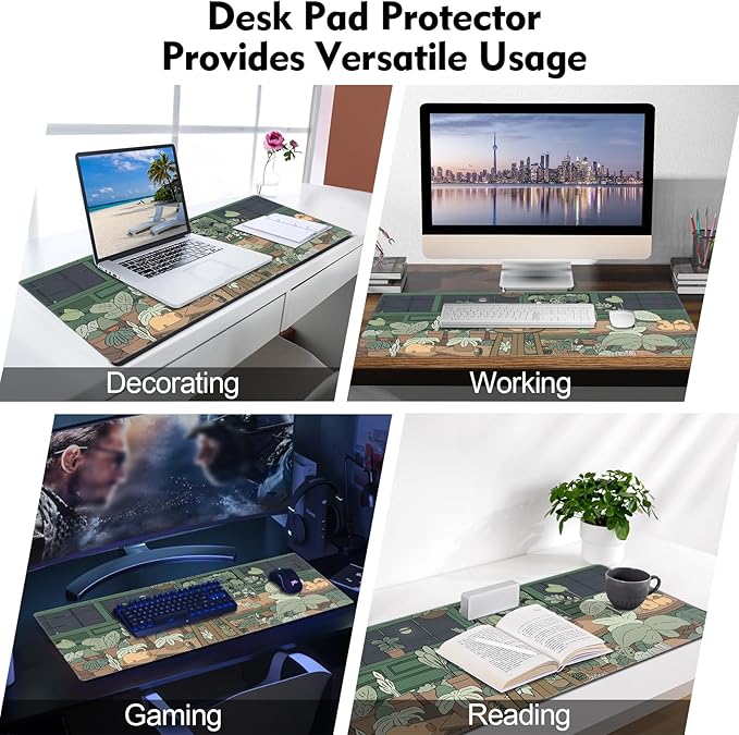 Galdas Gaming Mouse Pad XXL XL Large Long Extended Big Mousepad Non-Slip Rubber Keyboard Mouse Pad with Stitched Edges for Laptop Home Office (31.5x11.8x0.08 Inch) … (Green Window)