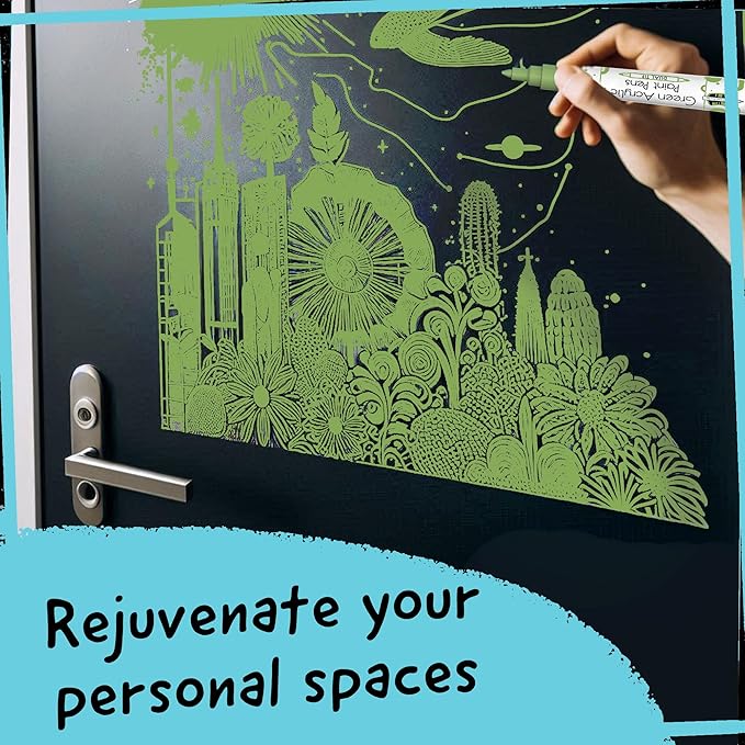 4 Dual Tip Green Paint Pen Metallic - Fine Tip & Medium Acrylic Paint Markers - Green Marker for Metal, Wood, Rock Painting, Canvas, Ceramic, Glass, Fabric, Leaf and Plastic - Water-based Ink