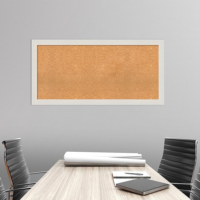 Amanti Art Natural Cork Board for Wall, 23x47 Vision Board with White Frame, Oversize Corkboard Office Decor for Home Organization, Country Rustic Corkboard Pinboard to Display Items for Home