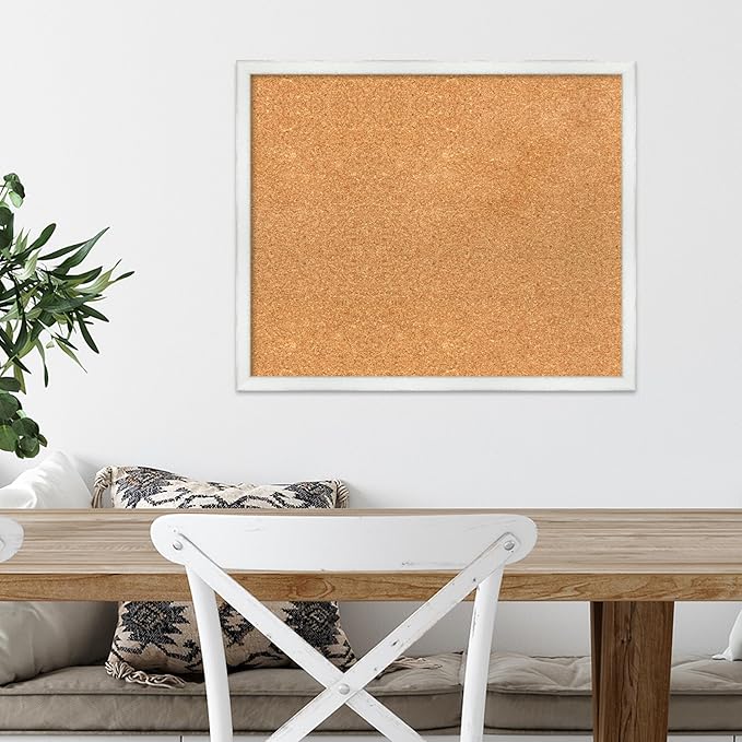 Amanti Art Natural Cork Board for Wall, 19x23 Vision Board with White Frame, Medium Corkboard Office Decor for Home Organization, Country Rustic Corkboard Pinboard to Display Items for Home