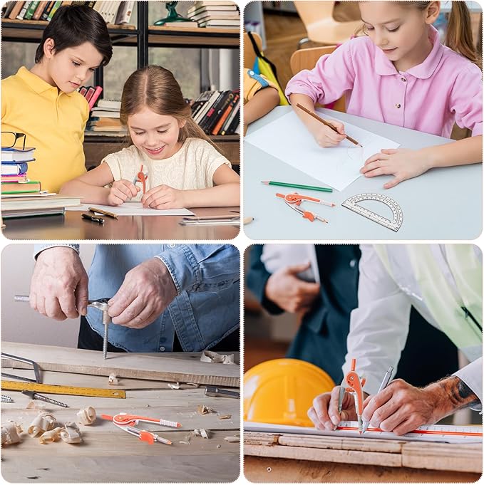 EBOOT Student Geometry Math Set, Drawing Compass and 6 Inch Clear Swing Arm Protractors 180 Degree Math Protractor(Watermelon Red)