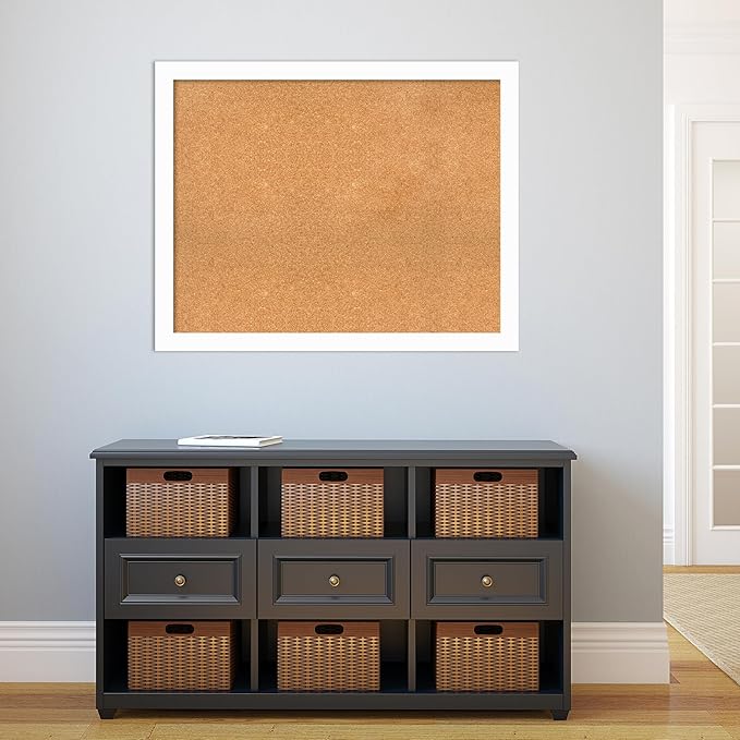 Amanti Art Natural Cork Board for Wall, 31x39 Vision Board with White Frame, Large Corkboard Office Decor for Home Organization, Casual Corkboard Pinboard to Display Items for Home Organization in