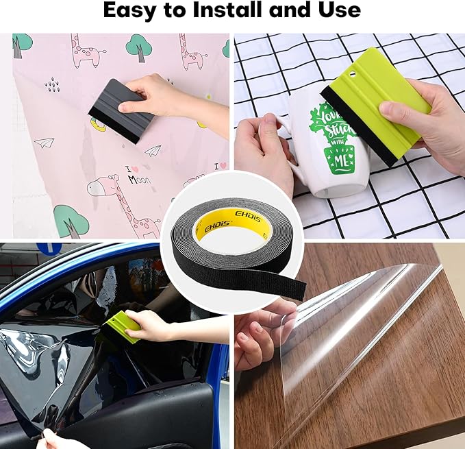 EHDIS 2 Roll Self-Adhesive Felt Strips Tape Customizable Uncut Wrap Squeegee Buffer for Squeegee Edge Wrapping, 1” Inch x 16 ft Roll, Furniture Scuff Pads to Protect Floor (Black)