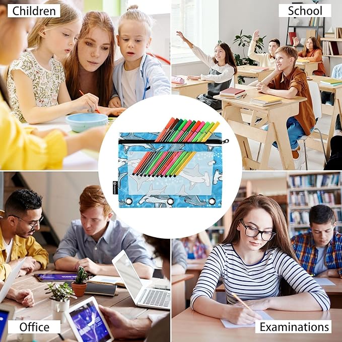 ZAZYXTJ Hammerhead Shark Binder Pencil Pouchs 3 Ring with Zipper Clear Window Office Organizers bag for School Students Teacher Supplies 2 Pack