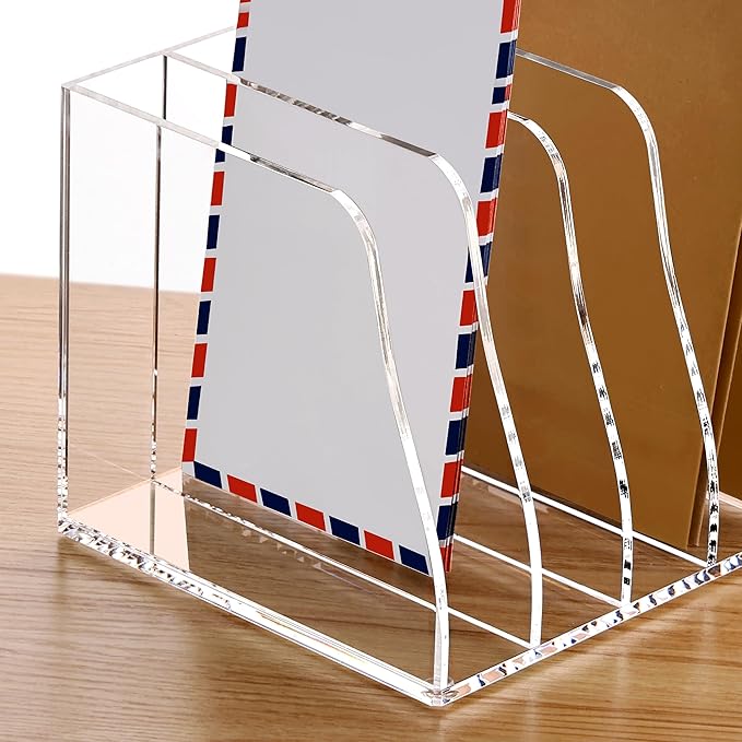 SANRUI Acrylic Magazine File Holder Desk Sorter Organizer, 5 Vertical Compartments Clear Folder Rack Binder Bookstore Workspace Sorters,for Office Accessories Organization Storage