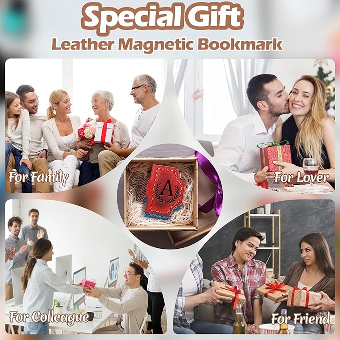 Bygone Mark Bookmark with Pen Holder, 26 Letters Name Initial Personalized Magnetic Bookmarks, Leather Book Mark for Men Women, Travelers Accessories, Teachers Readers Book Lovers Gifts (Brown, M)