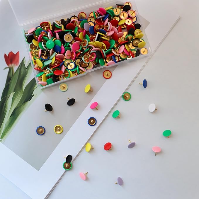 300 PCS Colors Thumb, Tacks Plastic Round Head Thumbtack, Colors Plastic Roundness Push Pins, Roundness Head Thumbtack for Map, Office, Photo Wall, Cork Board