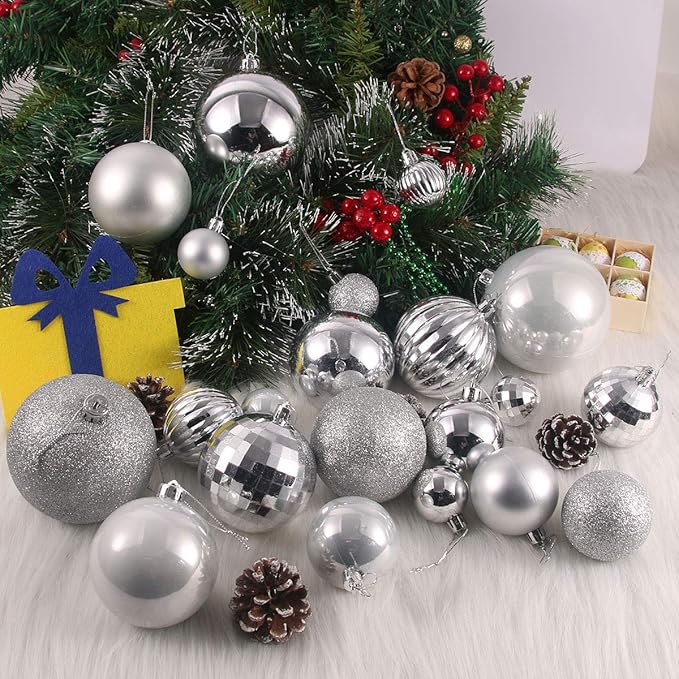 Silver 1.6" Small Christmas Balls Christmas Tree Decoration Ornaments Shatterproof Hanging Balls for Birthday Halloween Holiday Wedding Decorations Set of 36pcs