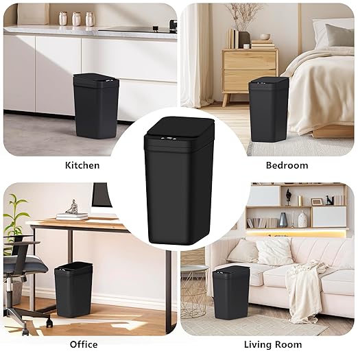 3Pack Bathroom Small Trash Can with Lid, 2.6 Gallon Touchless Automatic Garbage Can Slim Waterproof Motion Sensor Smart Trash Bin for Bedroom, Office, Living Room-Black