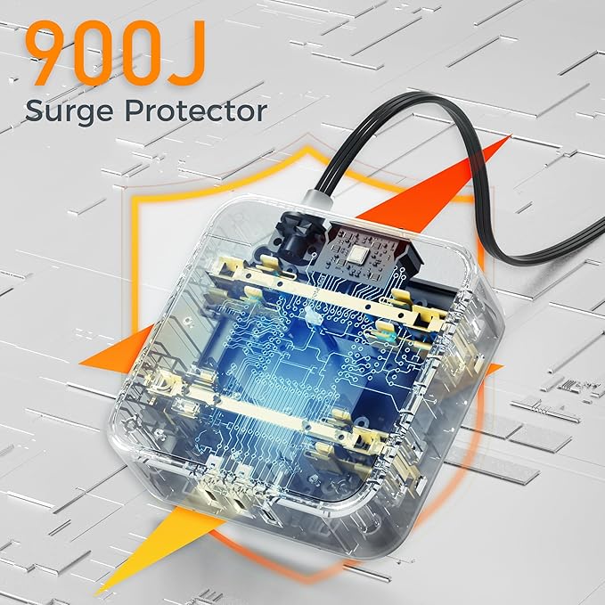 Long Extension Cord 25 FT, TESSAN Ultra Thin Flat Plug Power Strip Surge Protector with 8 AC Outlets, 3 USB Charger(1 USB C), 900J Protection Black Charging Station for Home, Office, Dorm Essentials