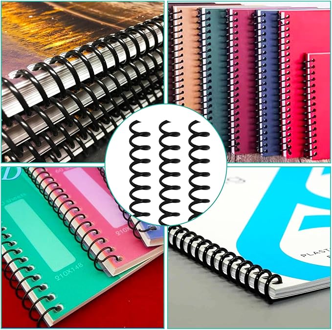 Plastic Spiral Binding Coils 100 Pack, Coil Binding 8mm(5/16") 40 Sheet Capacity, 4:1 Pitch Black Binding Spirals for Students and Coworker