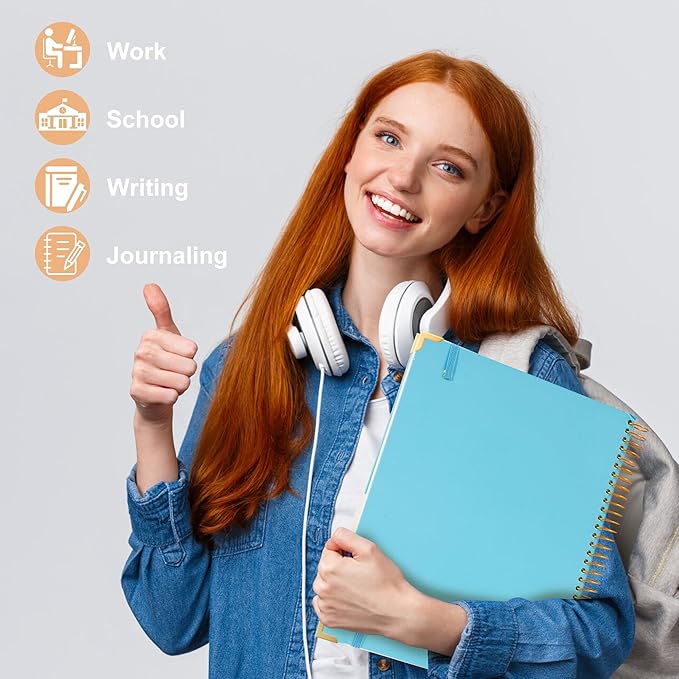 FLYING EAGLE Blue Spiral Notebook College Ruled 8.5 X 11 with Tab Stickers Large Hardcover Notebooks for School Supplies A4 Note Book Journal Notebooks for Work Note Taking Office, 200 Pages