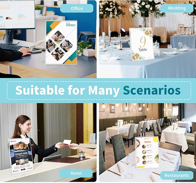 Annecy Sign Holder 8.5 x 11, 24 Packs Sign Stand for Display, L Shape Plastic Clear Sign Holder 8.5x11 Standing Vertical Menu Flyer Holder, Frames Table Signs for Stores, Restaurants, Hotels, Office
