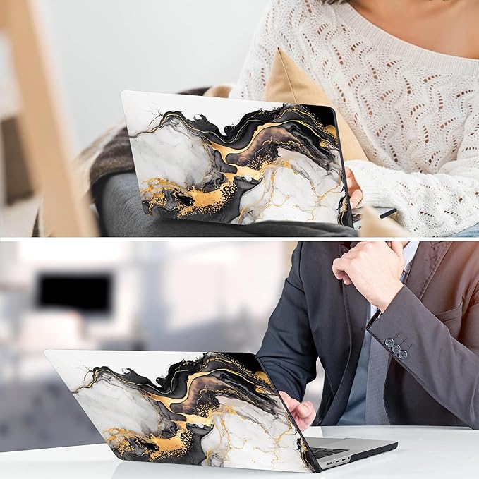 DONGKE Compatible with M4 MacBook Air 15 inch Case 2025 2024 2023 A3241 A3114 A2941 M3 M2 Liquid Retina Display Touch ID, Plastic Hard Case & Keyboard Skin & Screen Protector - Golden Marble
