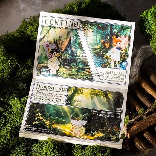 Forest-Themed Seamless Washi Tape Scrapbook Kit – 6 Rolls with Cottage, Waterfall & Fairy Forest Designs for Journaling, DIY Crafts, Gift Wrapping, Card Making and Decoration