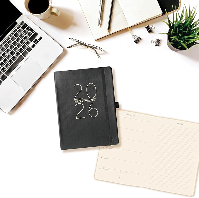 Graphique 2026 Apollo Business Planner | 18 Month Organizer, July 2025 - Dec. 2026 | Weekly & Monthly Spreads | To-Do List & Note Pages | Pen Loop | Vegan Leather | Classic Black | 6” x 8”