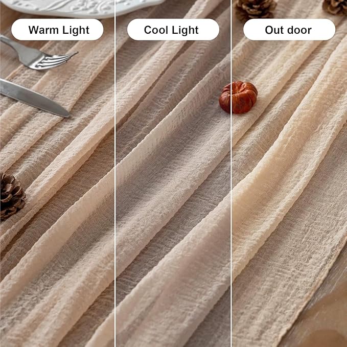 3pcs Deep Beige Cheesecloth Table Runner Rustic Boho Gauze 120 Inch 10 FT Cheese Cloth for Wedding Baby Shower Bridal Shower Birthday Party Long Sheer Home Decorations
