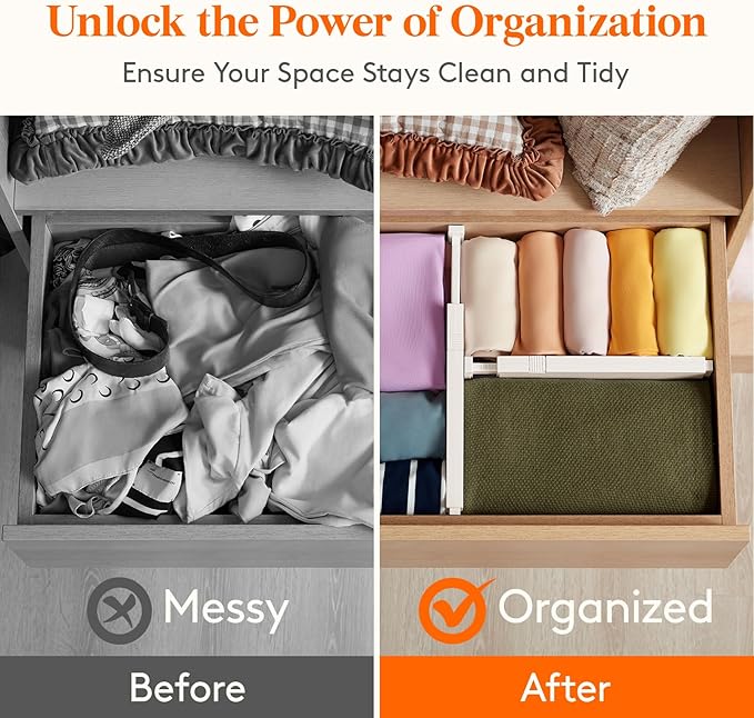 Lifewit 14 Pack Drawer Dividers 4" High, 11-17" Adjustable Drawer Organizers for Clothes, Expandable Dresser Separators in Bedroom/Bathroom/Kitchen/Fridge/Office Organization and Storage, Beige